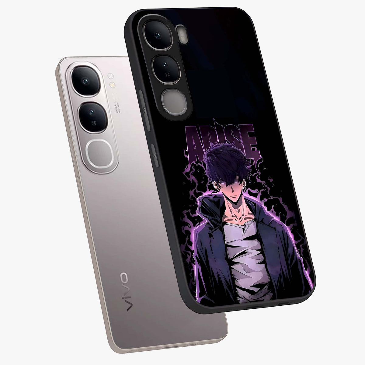 Shadow Monarch Awakening Glass Case displayed in angled mockup highlighting dramatic shadow warrior design with fantasy aesthetic.