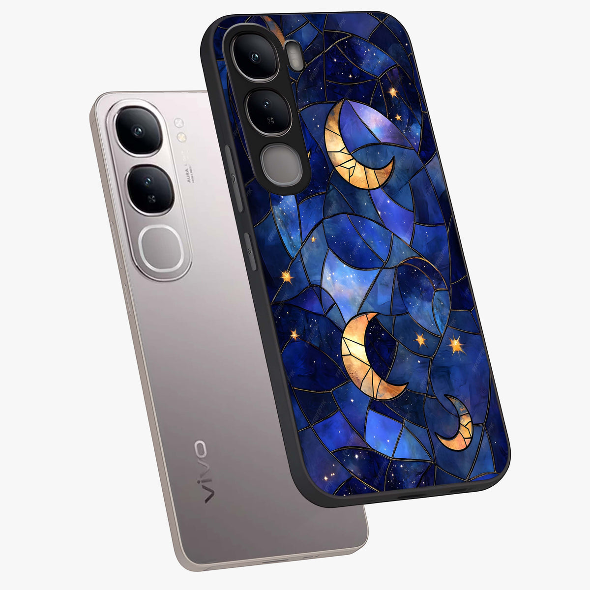Starlit Sky Tapestry Glass Case displayed in angled mockup highlighting celestial night pattern with artistic aesthetic style.