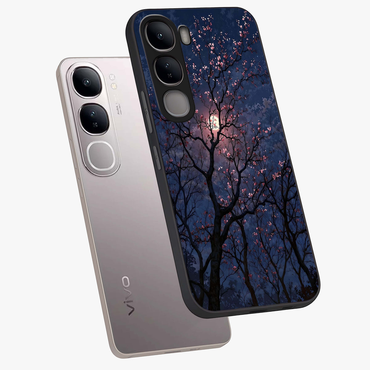 Twilight Sakura Serenade Glass Case displayed in angled mockup highlighting delicate sakura flower design with dreamy aesthetic.