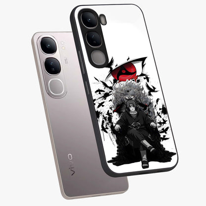 Uchiha Shadow Throne Glass Case displayed in angled mockup highlighting glowing aquatic design with celestial aesthetic.