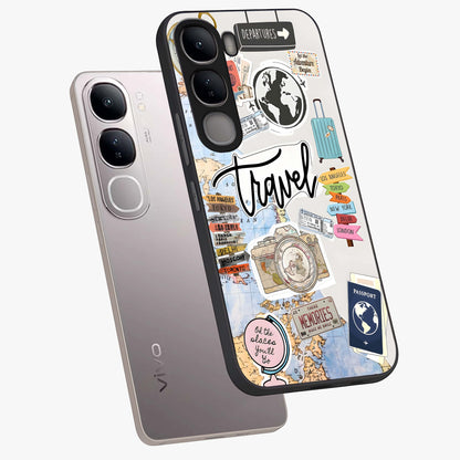Wanderlust Journal Glass Case displayed in angled mockup highlighting adventure themed design with aesthetic travel vibe.