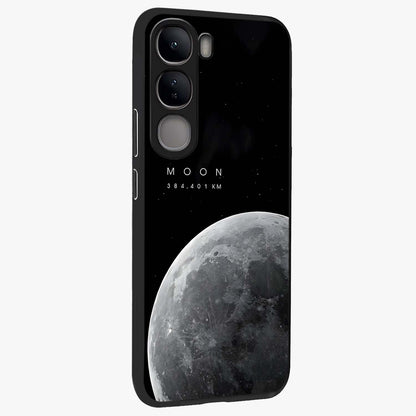 Cosmic Moon Glow Glass Case upright view showcasing luminous moon illustration with dreamy cosmic style.