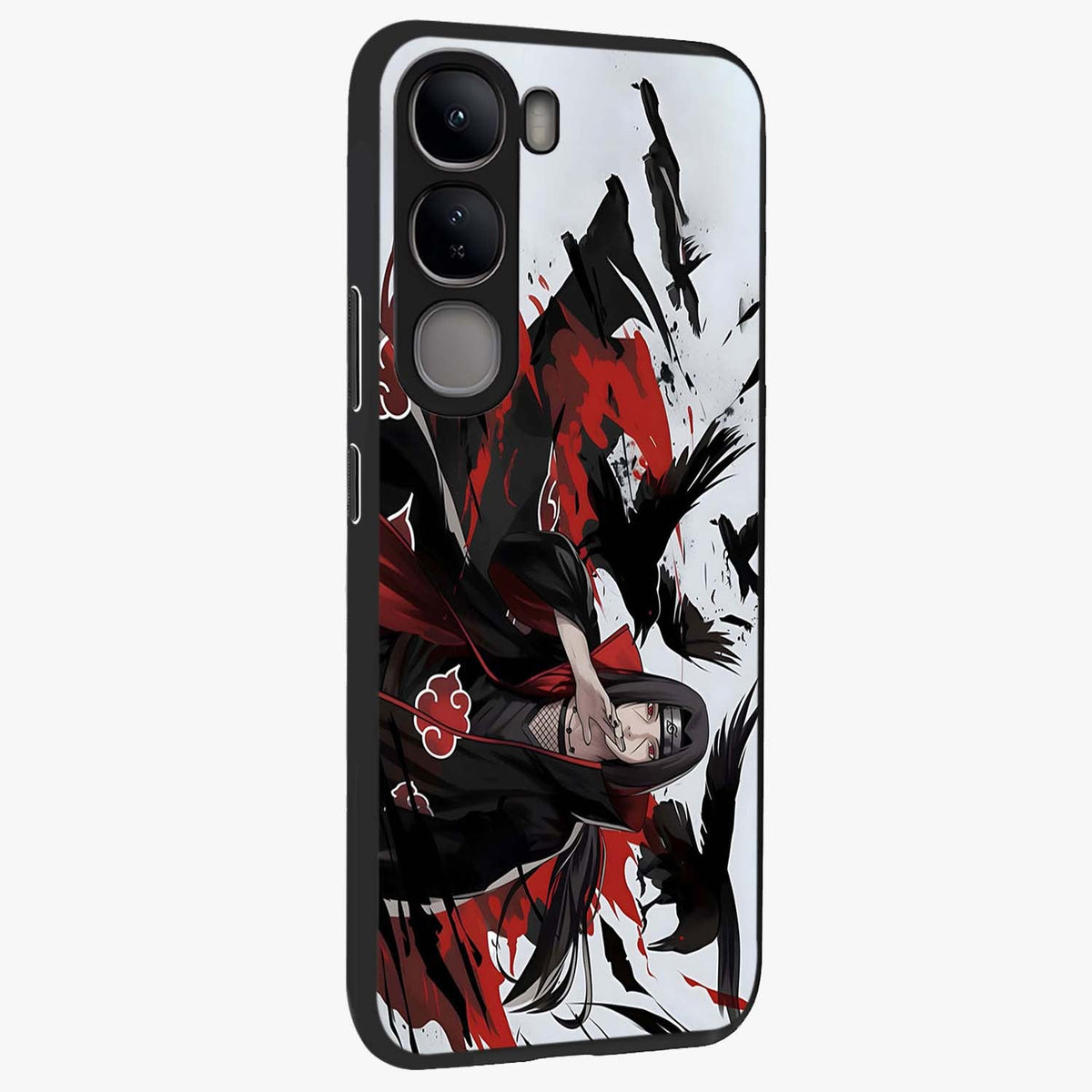 Crimson Crow Illusion Glass Case upright view showcasing striking crow illusion artwork with intense crimson theme.