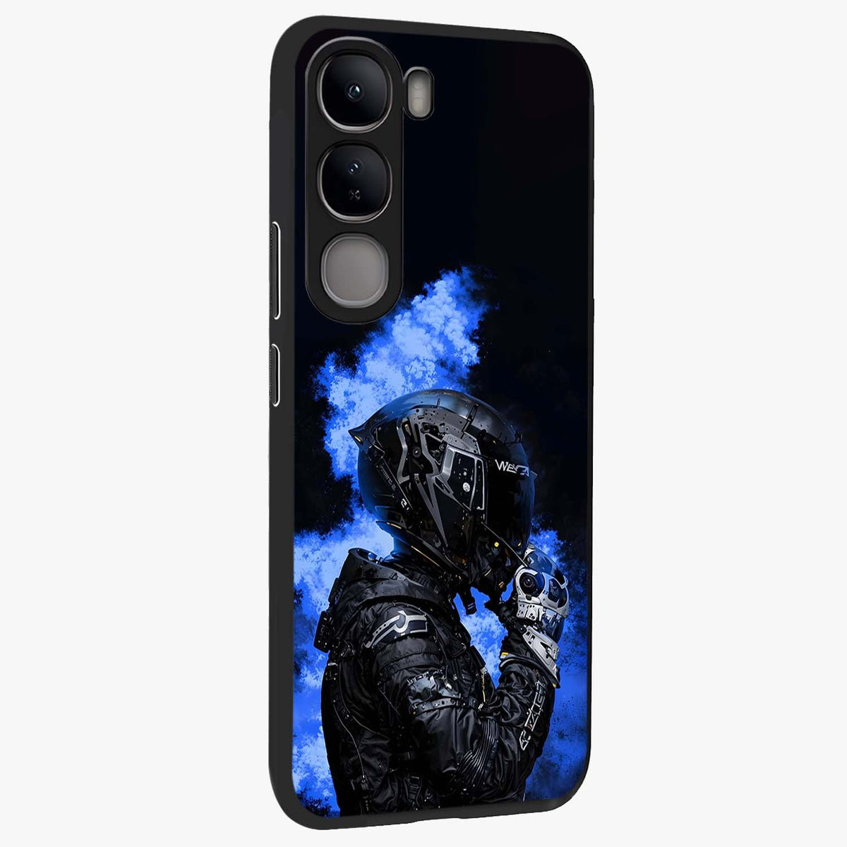 Cyber Sentinel Protocol Glass Case upright view showcasing advanced cyber sentinel artwork with futuristic tech theme.