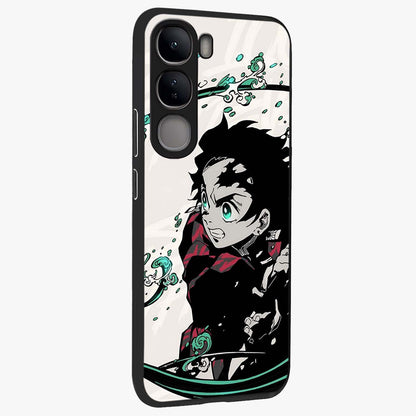 Demon Slayer Glass Case upright view showcasing powerful anime artwork with intense warrior theme.