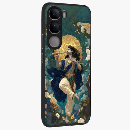 Divine Krishna Art Glass Case upright view showcasing divine Krishna artwork with sacred artistic theme.