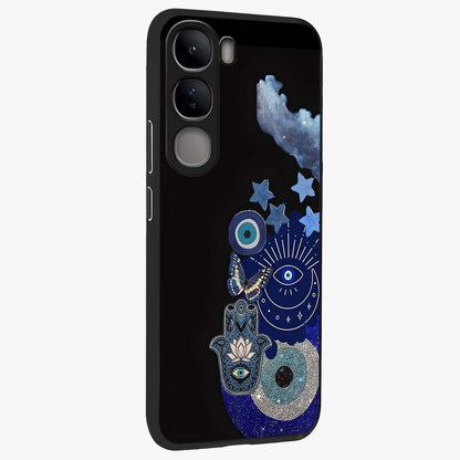 Galactic Charm Cluster Glass Case upright view showcasing glowing cosmic charm artwork with magical celestial style.