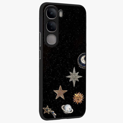 Galactic Charm Glow Glass Case upright view showcasing glowing cosmic charm artwork with magical celestial style.