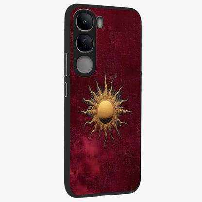 Golden Sun Minimalism Glass Case upright view showcasing simple golden sun artwork with elegant minimalist style.
