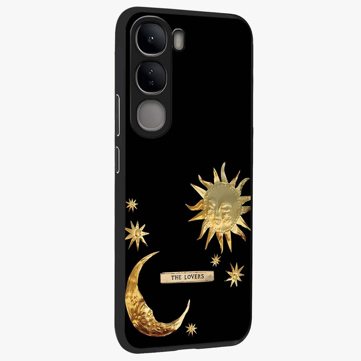 Gold Sun Blush Glass Case upright view showcasing glowing sun artwork with elegant celestial theme.