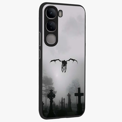 Graveyard Shadow Descent Glass Case upright view showcasing haunting graveyard artwork with dramatic dark theme.