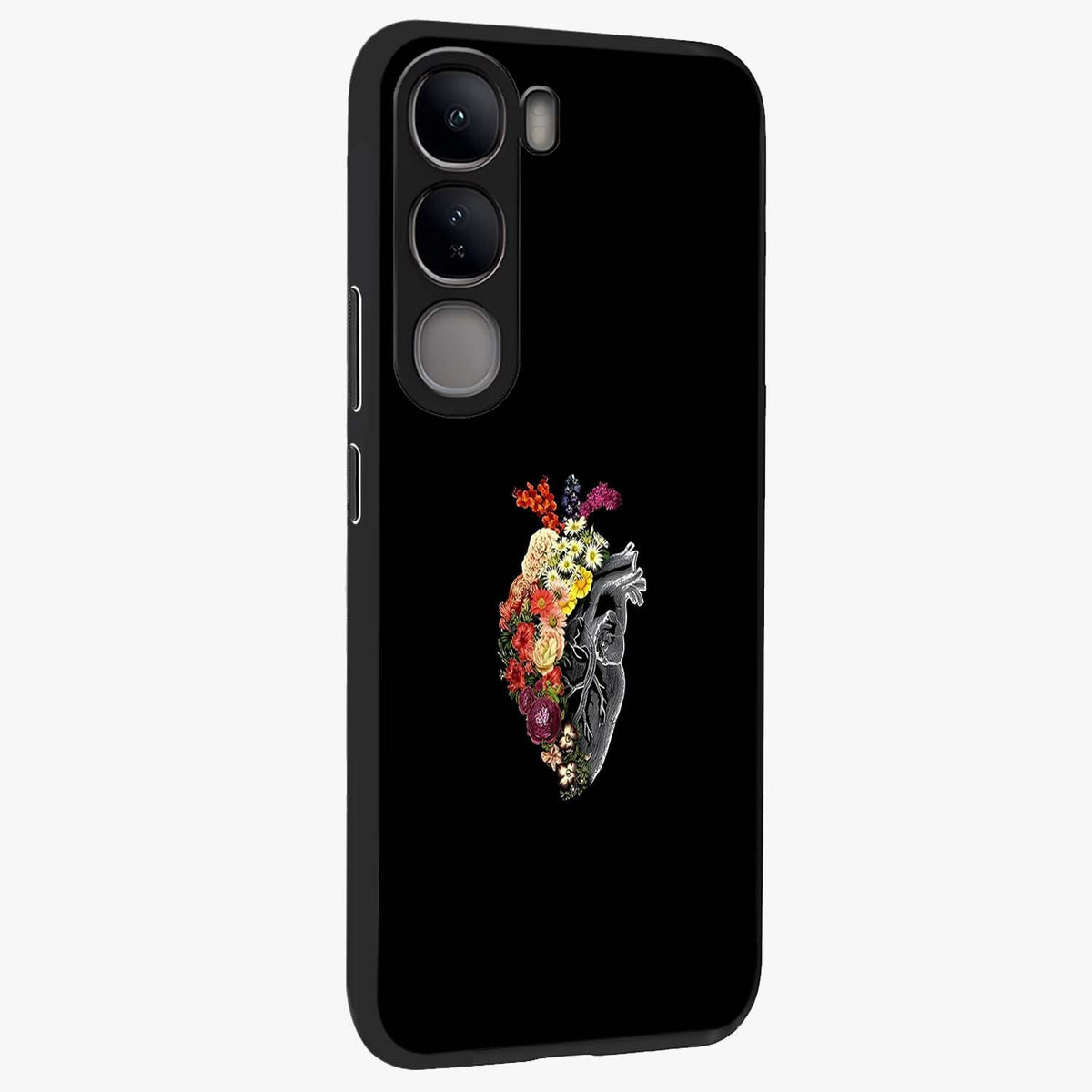 Heart With Flowers Glass Case upright view showcasing decorative heart and floral artwork with sweet romantic theme.