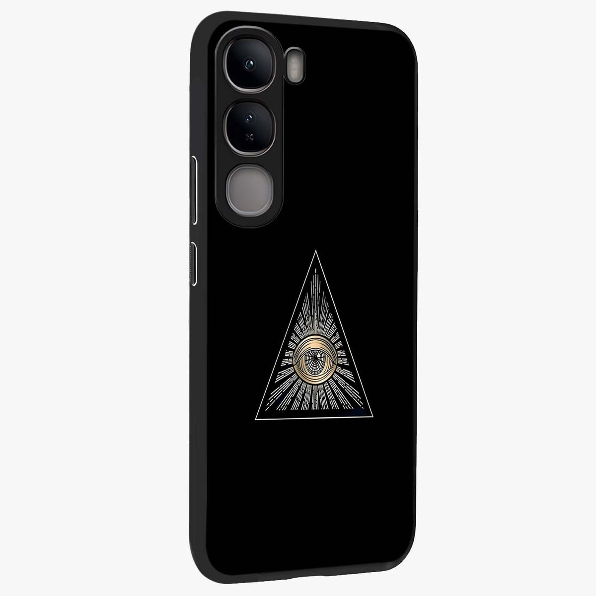 Illuminati Evil Glass Case upright view showcasing striking illuminati artwork with mysterious symbolic theme.