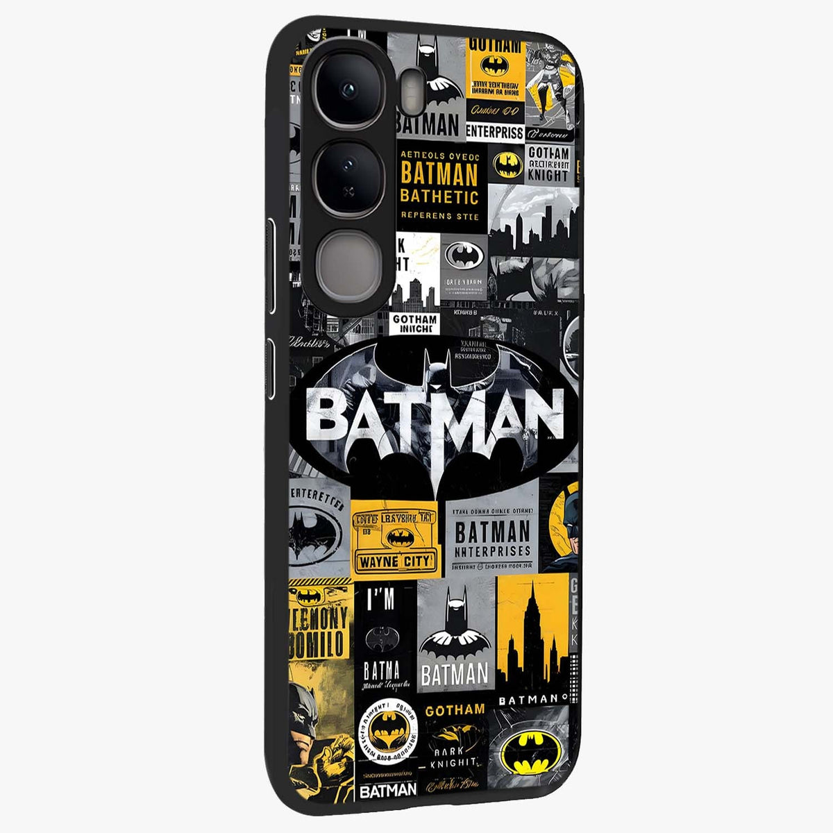 Knight Gotham Rise Glass Case upright view showcasing bold vigilante themed artwork with gothic city vibe.