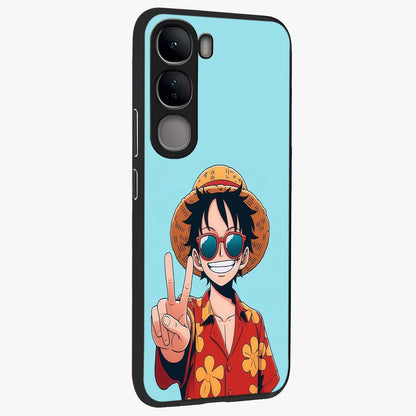 Luffy Summer Anime Vibe Glass Case upright view showcasing dynamic anime artwork with bright adventurous theme.
