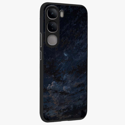 Lunar Veil Silence Glass Case upright view showcasing calm moon themed artwork with serene night atmosphere.