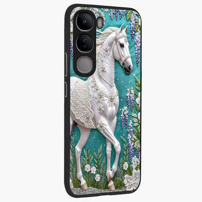 Majestic Floral Stallion Glass Case upright view showcasing dramatic horse artwork with decorative floral theme.