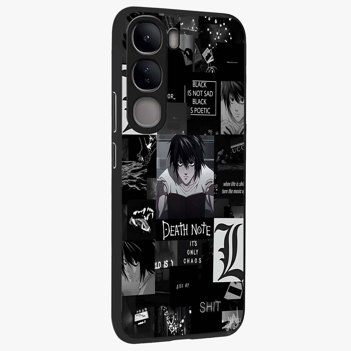 Midnight Chaos Mind Glass Case upright view showcasing expressive abstract artwork with bold dark theme.