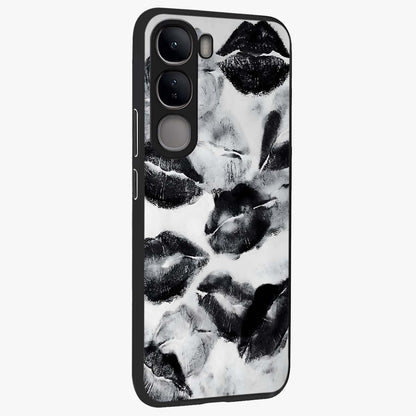 Midnight Kiss Marks Glass Case upright view showcasing stylish kiss mark artwork with trendy romantic theme.