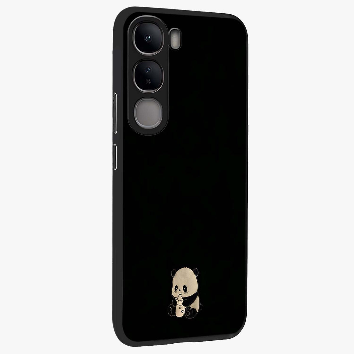 Midnight Panda Love Glass Case upright view showcasing charming panda artwork with playful romantic theme.