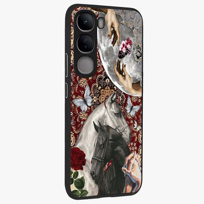 Moonlit Royal Stallion Glass Case upright view showcasing dramatic horse artwork with glowing moon themed design.