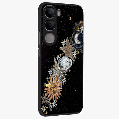 Pearls Universe Object Glass Case upright view showcasing decorative pearl themed artwork with cosmic elegance.