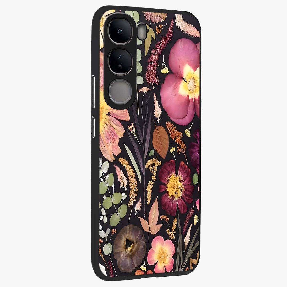 Petal Dream Tapestry Glass Case upright view showcasing detailed floral tapestry artwork with artistic nature theme.