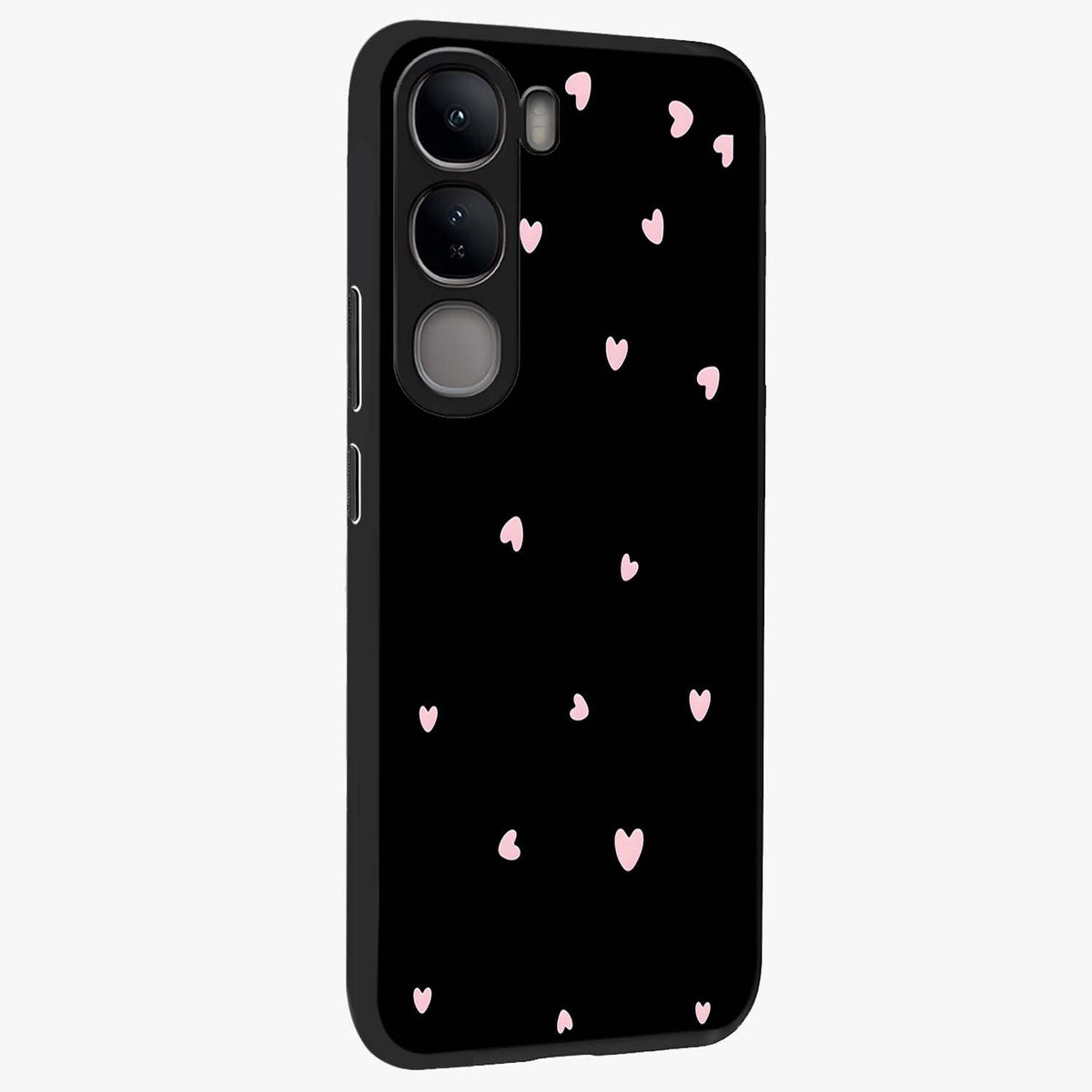 Pink Love Drops Glass Case upright view showcasing charming heart drop artwork with romantic playful theme.