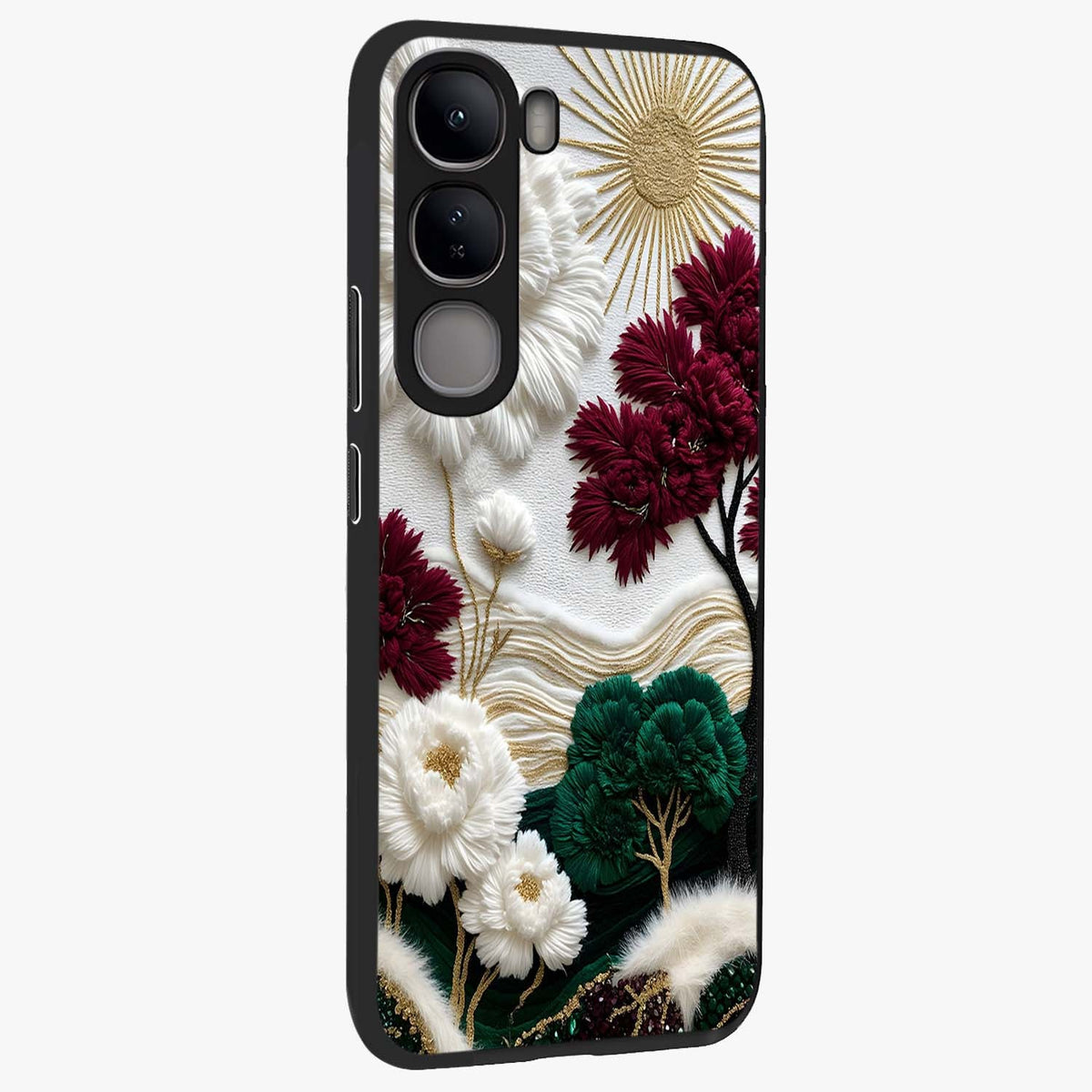 Radiant Bloom Elegance Glass Case upright view showcasing decorative flower artwork with refined botanical theme.