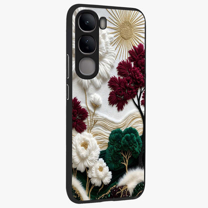 Radiant Bloom Elegance Glass Case upright view showcasing decorative flower artwork with refined botanical theme.