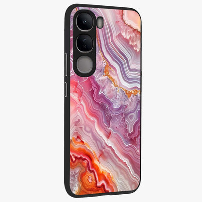 Rose Quartz Marble Glass Case upright view showcasing decorative marble artwork with luxurious pastel theme.