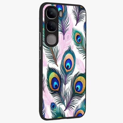 Royal Peacock Feathers Glass Case upright view showcasing elegant peacock feather artwork with decorative royal theme.