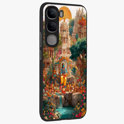 Sacred Sunlight Gods Glass Case upright view showcasing glowing divine artwork with sacred mythological theme.