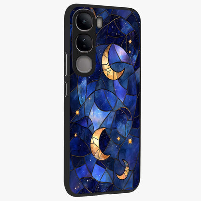 Starlit Sky Tapestry Glass Case upright view showcasing elegant starry sky artwork with cosmic decorative theme.