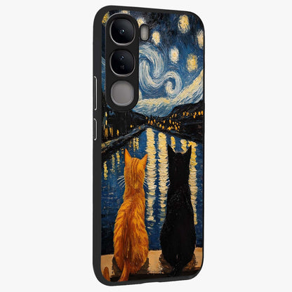 Starry River Cats Glass Case upright view showcasing adorable cat artwork with magical river and stars theme.
