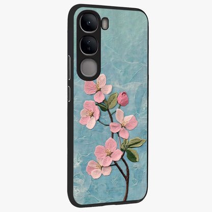 Threaded Blossom Breeze Glass Case upright view showcasing graceful flower artwork with calm botanical theme.
