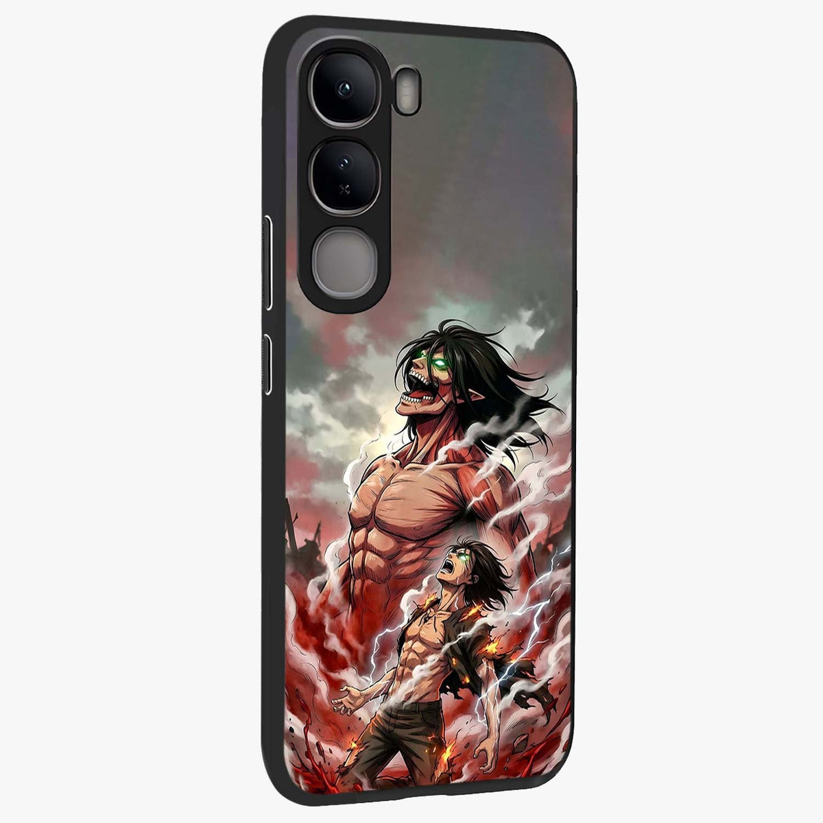 Titan Awakening Fury Glass Case upright view showcasing intense titan artwork with epic fantasy theme.