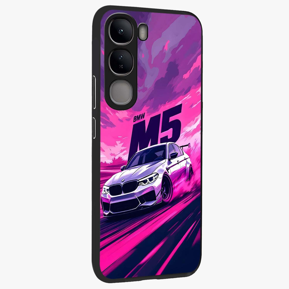 Velocity Drift Pulse Glass Case upright view showcasing powerful racing artwork with energetic motorsport theme.
