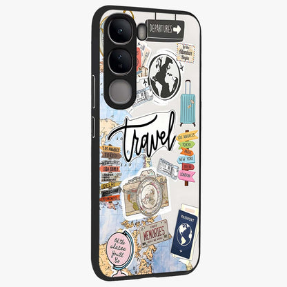 Wanderlust Journal Glass Case upright view showcasing wanderlust inspired artwork with creative exploration theme.