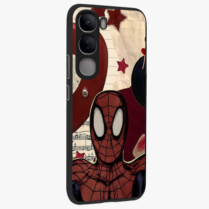 Web Warrior Vibes Glass Case upright view showcasing energetic superhero artwork with bold action theme.
