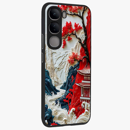 Whispers Of Sakura Waves Glass Case upright view showcasing delicate cherry blossom artwork with elegant nature theme.