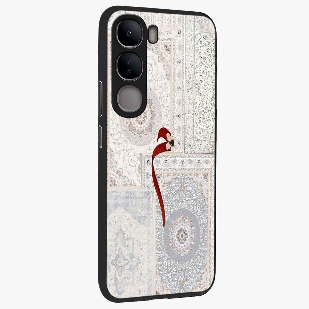 White Aesthetic Bow Glass Case upright view showcasing delicate ribbon bow artwork with cute minimalist theme.
