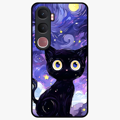 Abstract Cat Art Glass Case showing flat back view with artistic cat illustration and glossy glass finish.