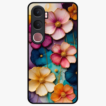 Artlyn Grace Flower Pattern Glass Case showing flat back view with elegant floral pattern artwork and glossy glass finish.