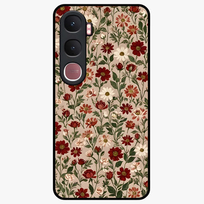 Biege Flower With Leaf Glass Case showing flat back view with soft beige floral artwork and glossy glass finish.