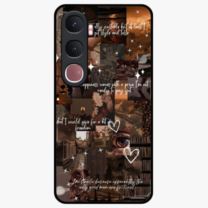Bittersweet Aesthetic Chaos Glass Case showing flat back view with artistic chaotic aesthetic design and glossy glass finish.