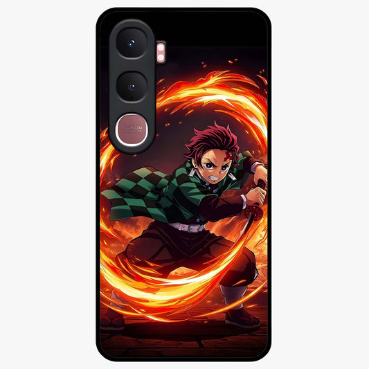 Blazing Sword Resolve Glass Case showing flat back view with fiery sword artwork and glossy glass finish.