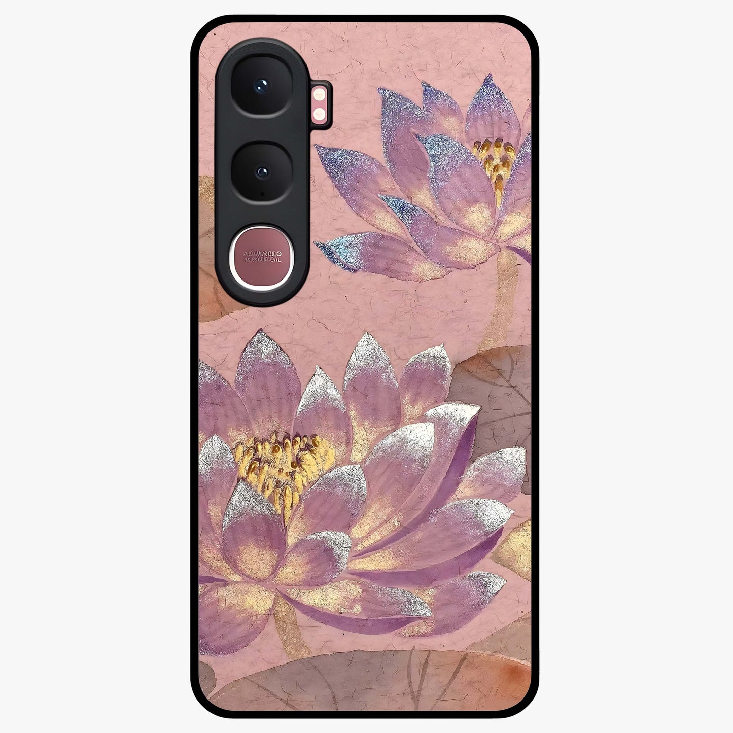 Blossom Mist Lotus Glass Case showing flat back view with serene lotus blossom artwork and glossy glass finish.