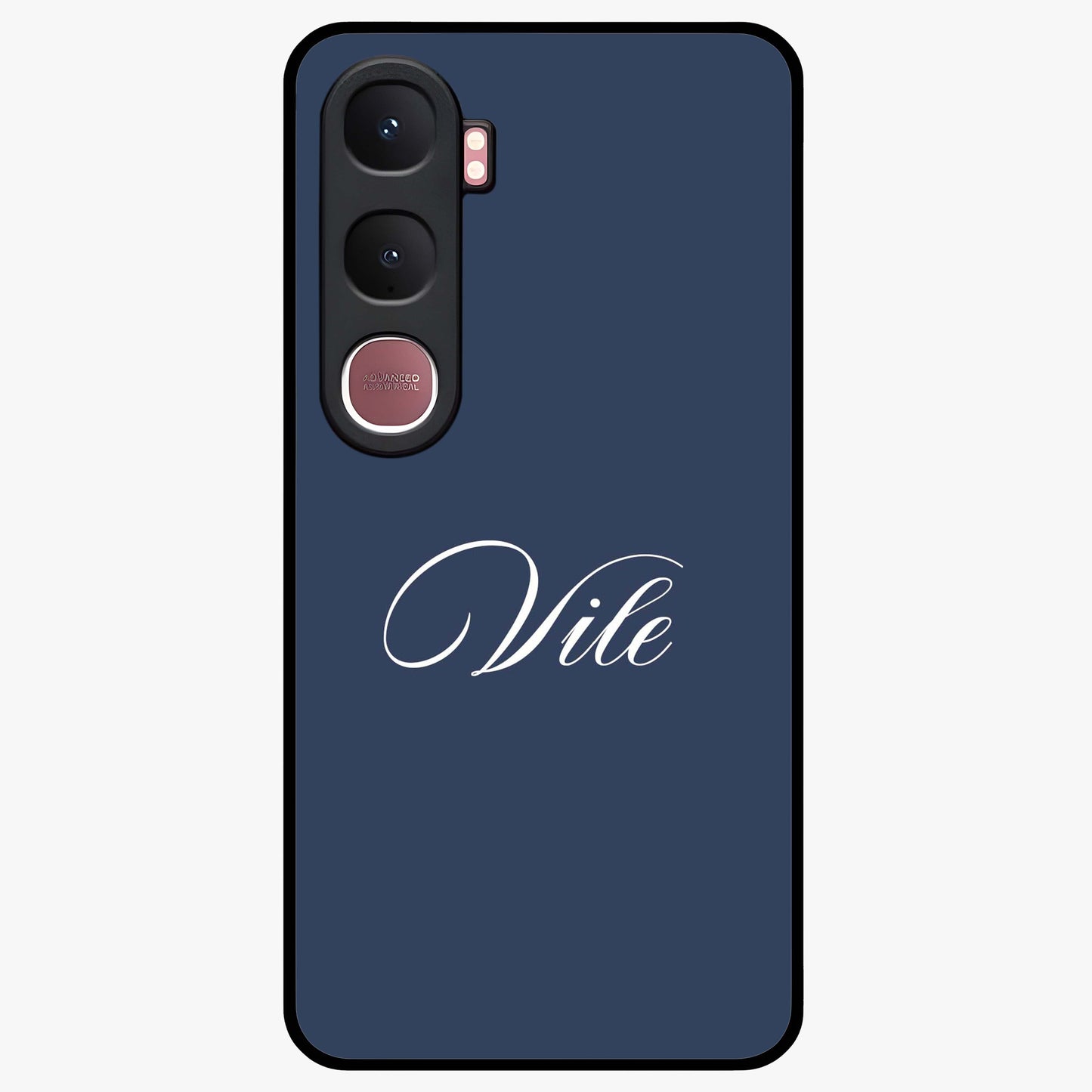 Blue Background Personalized Custom Name Glass Case showing flat back view with minimal blue background and custom name design.