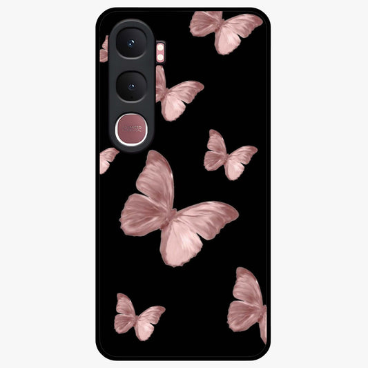 Butterfly Pattern Glass Case showing flat back view with elegant butterfly pattern artwork and glossy glass finish.
